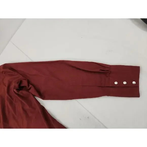 Vintage Men’s Medium Chute Red Maroon Western Pearl Snap Embroidered Wagon Shirt - Picture 13 of 15